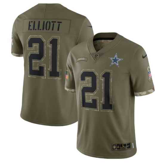Men Dallas Cowboys 21 Ezekiel Elliott Olive 2022 Salute To Service Limited Stitched Jersey